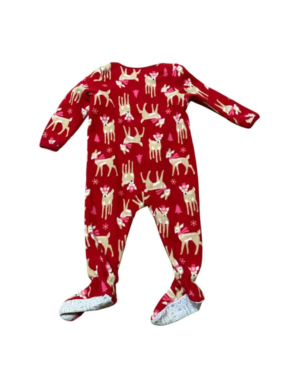 Child Of Mine By Carters 18M Red Fleece Footed Pajamas Reindeer Snowflake Print